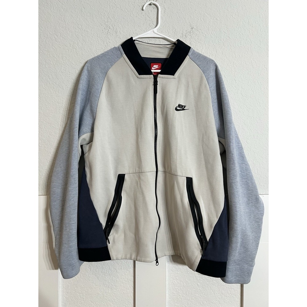 Nike Tech Fleece Bomber Varsity Full-Zip Jacket Men's Size L Blue Cream Navy